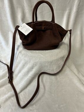 NWT Dark Brown Suede Women's Shoulder Bag with Top Handles